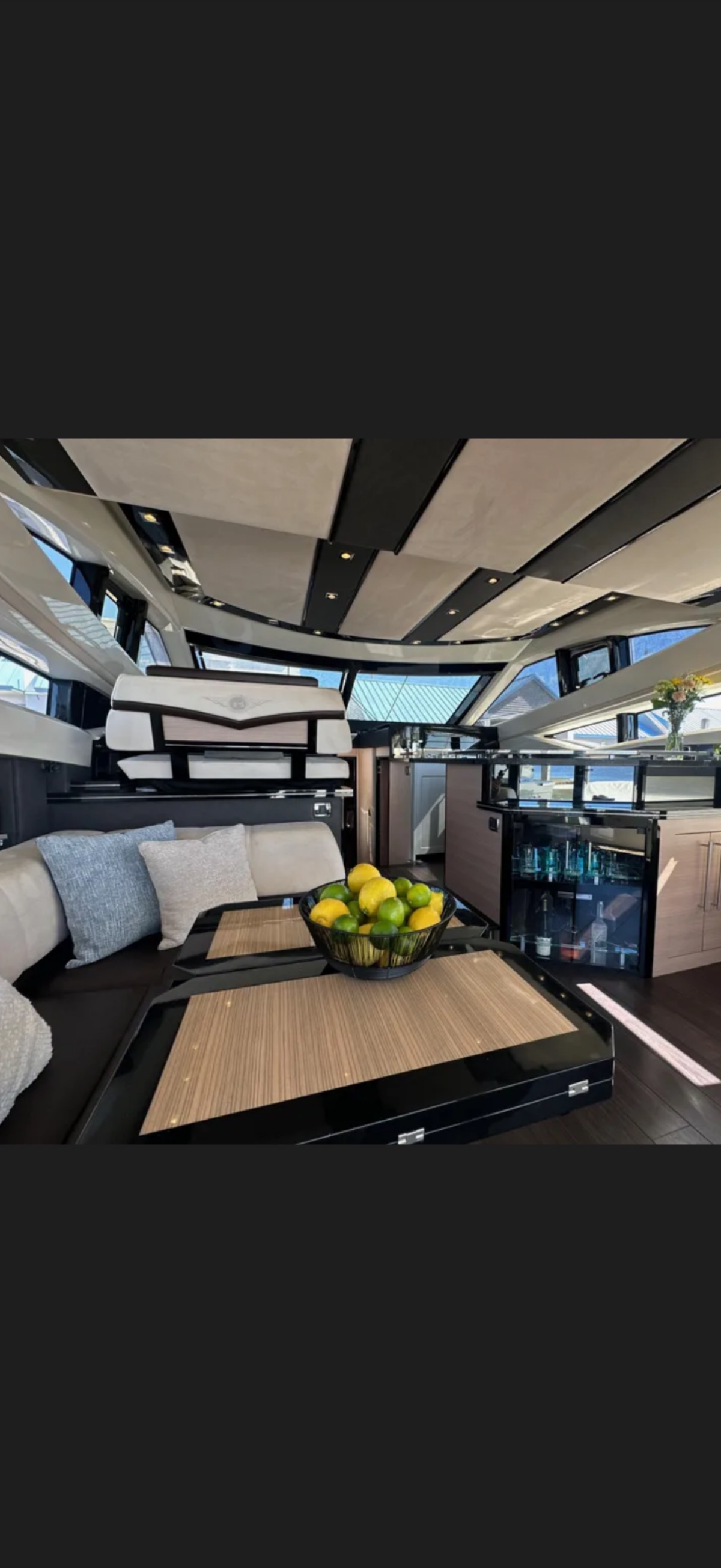 Luxury interior lounge aboard the Yacht Away Now charter vessel