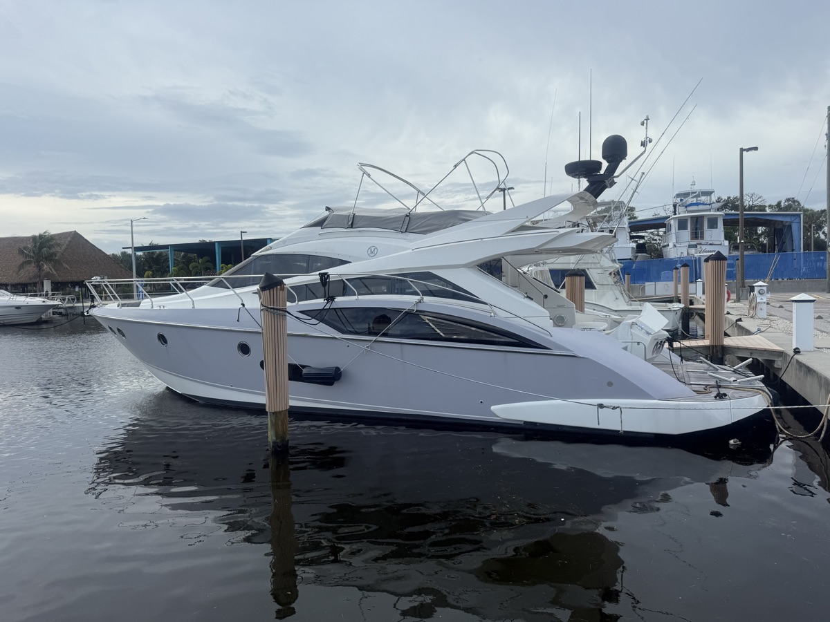 Luxury yacht front view at marina