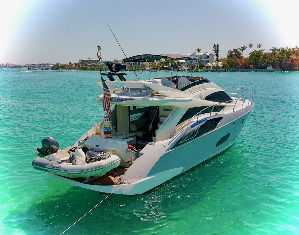 Private yacht cruising Tampa Bay on New Year's Eve at night