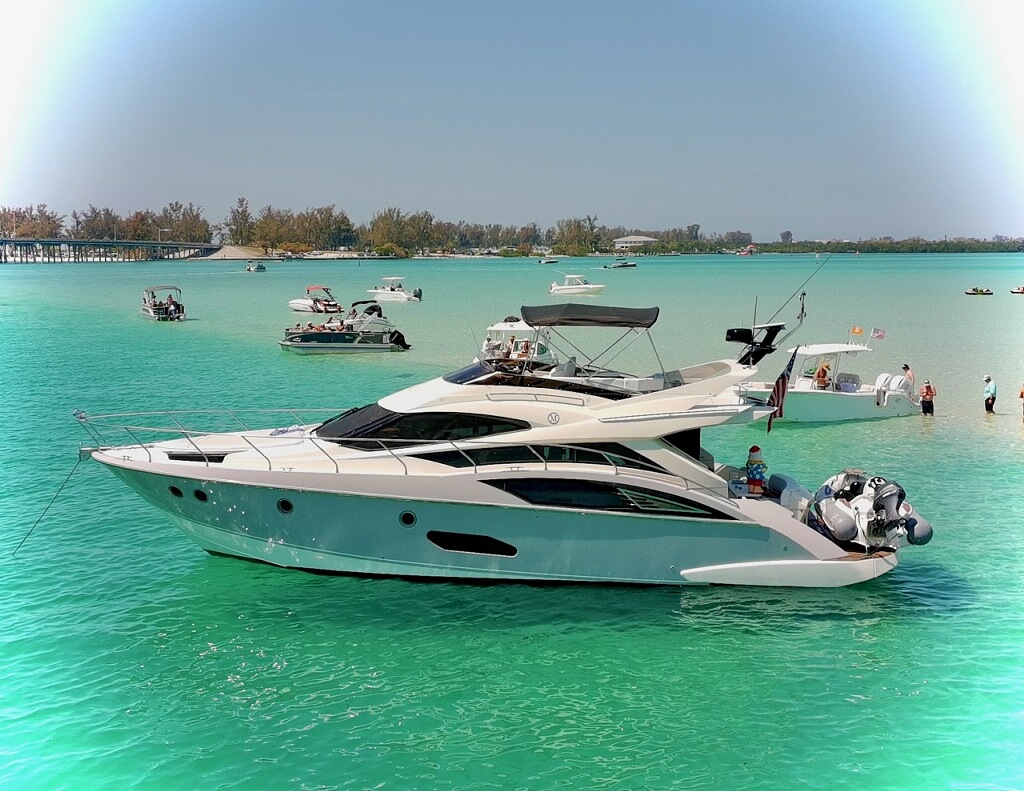 Private yacht anchored at sandbar on July 4th in Tampa Bay